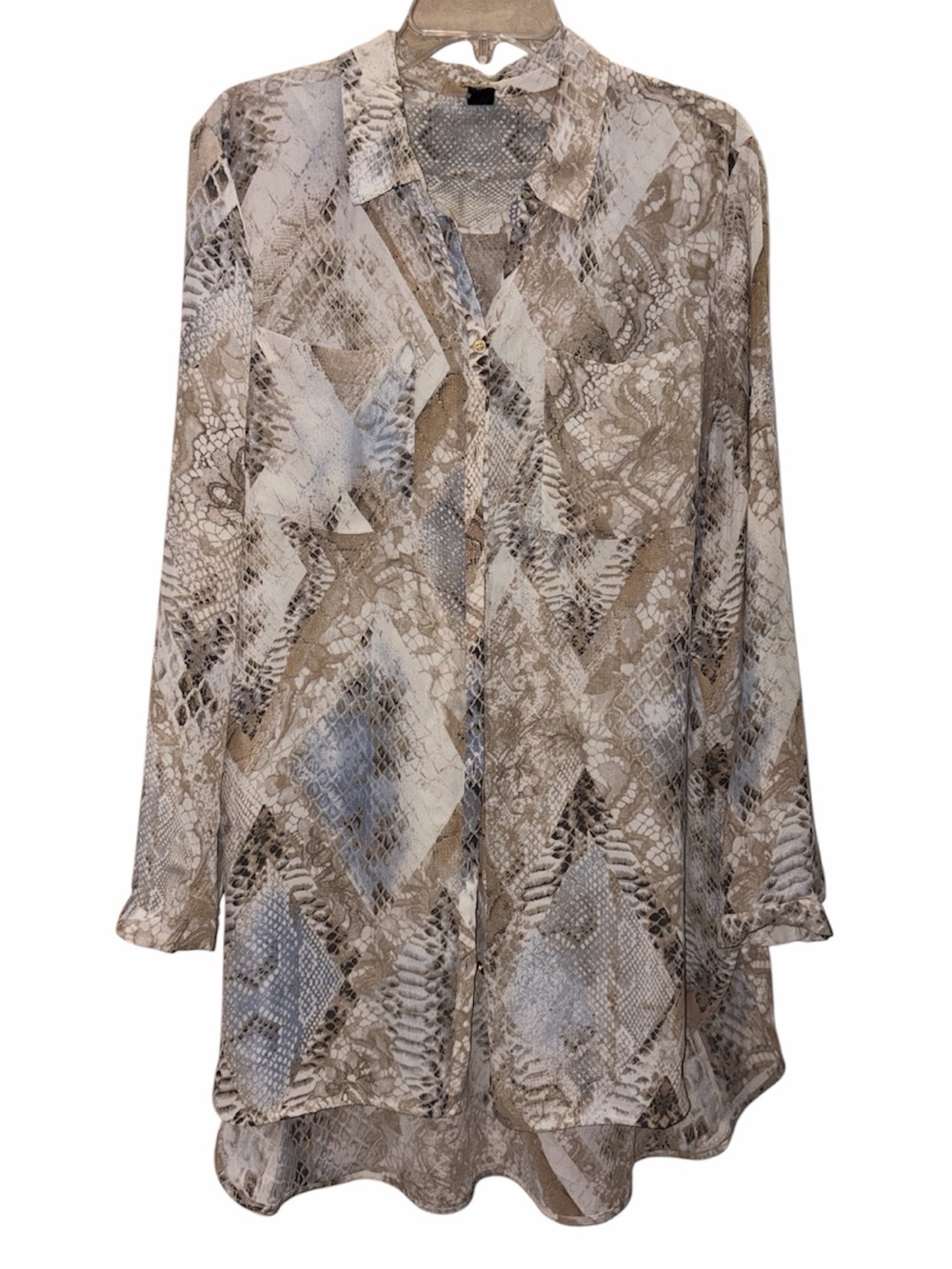 Chico's Black Label Georgette Sheer Snake Print High Low Tunic XL - Picture 2 of 7